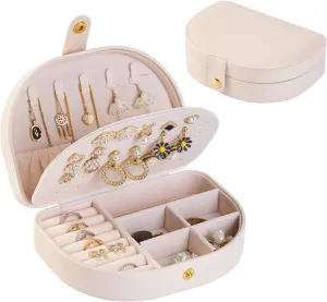 Small Travel Jewelry Box, Leather Waterproof Jewelry Case for Women, Removable Large Capacity Jewelry Organizer, Store Necklaces, Earrings, Rings, Gifts for Women and Girls,2 Layers White