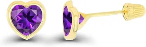 Solid 14K Gold Hypoallergenic 4mm Heart Shaped Birthstone Polished Bezel Screw Back Stud Earrings