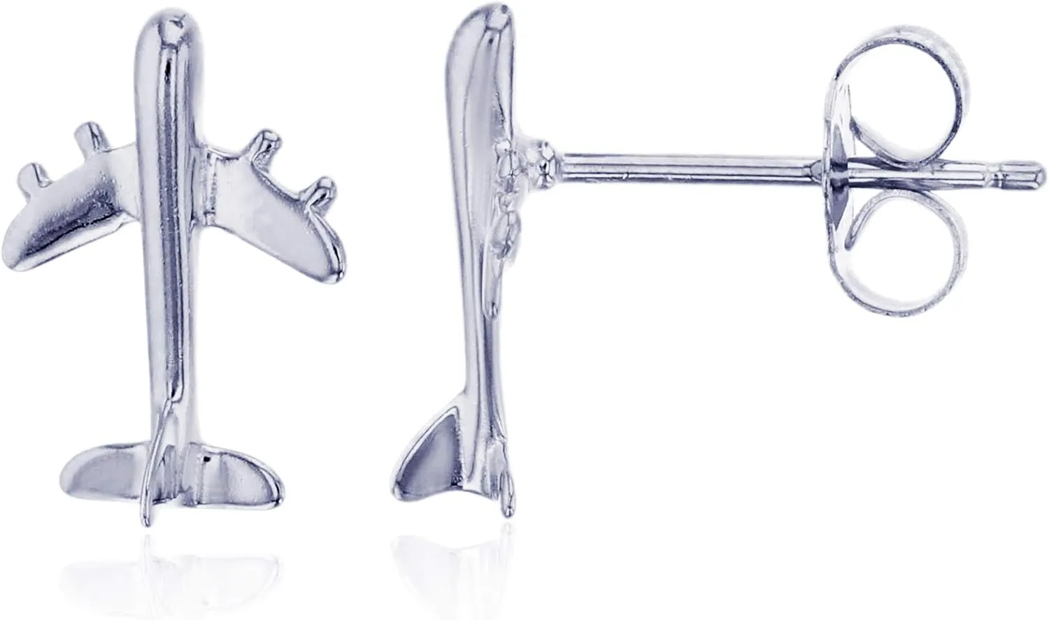 Solid 925 Sterling Silver Polished Airplane Stud Earrings for Women | 8.5mm Gold Plated Hypoallergenic Studs