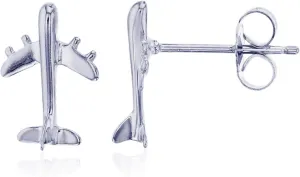 Solid 925 Sterling Silver Polished Airplane Stud Earrings for Women | 8.5mm Gold Plated Hypoallergenic Studs
