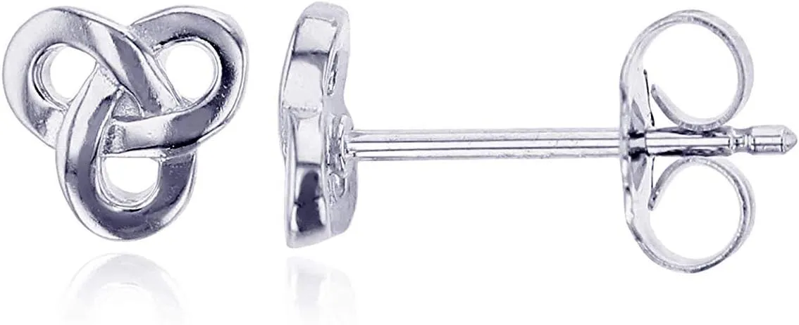 Solid 925 Sterling Silver Polished Celtic Knot Stud Earrings for Women | 6.2mm Gold Plated Hypoallergenic Studs