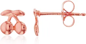 Solid 925 Sterling Silver Polished Cherry Stud Earrings for Women | 6.5mm Gold Plated Hypoallergenic Studs