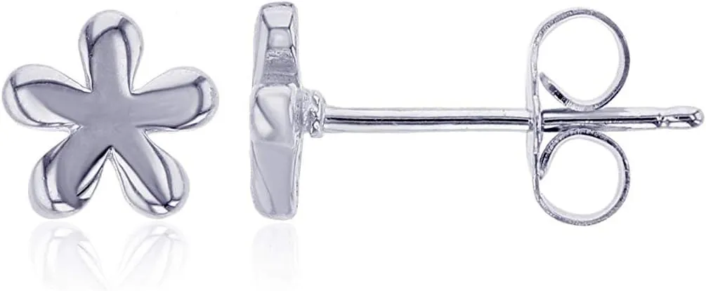 Solid 925 Sterling Silver Polished Daisy Flower Stud Earrings for Women | 6.3mm Gold Plated Hypoallergenic Studs