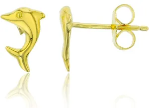 Solid 925 Sterling Silver Polished Dolphin Stud Earrings for Women | 7mm Gold Plated Hypoallergenic Studs