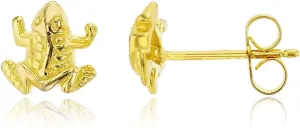 Solid 925 Sterling Silver Polished Frog Stud Earrings for Women | 7.5mm Gold Plated Hypoallergenic Studs