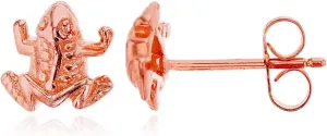 Solid 925 Sterling Silver Polished Frog Stud Earrings for Women | 7.5mm Gold Plated Hypoallergenic Studs