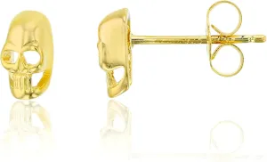 Solid 925 Sterling Silver Polished Skull Stud Earrings for Women | 7.5mm Gold Plated Hypoallergenic Studs