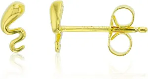 Solid 925 Sterling Silver Polished Snake Stud Earrings for Women | 7mm Gold Plated Hypoallergenic Studs