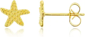 Solid 925 Sterling Silver Polished Starfish Stud Earrings for Women | 7mm Gold Plated Hypoallergenic Studs