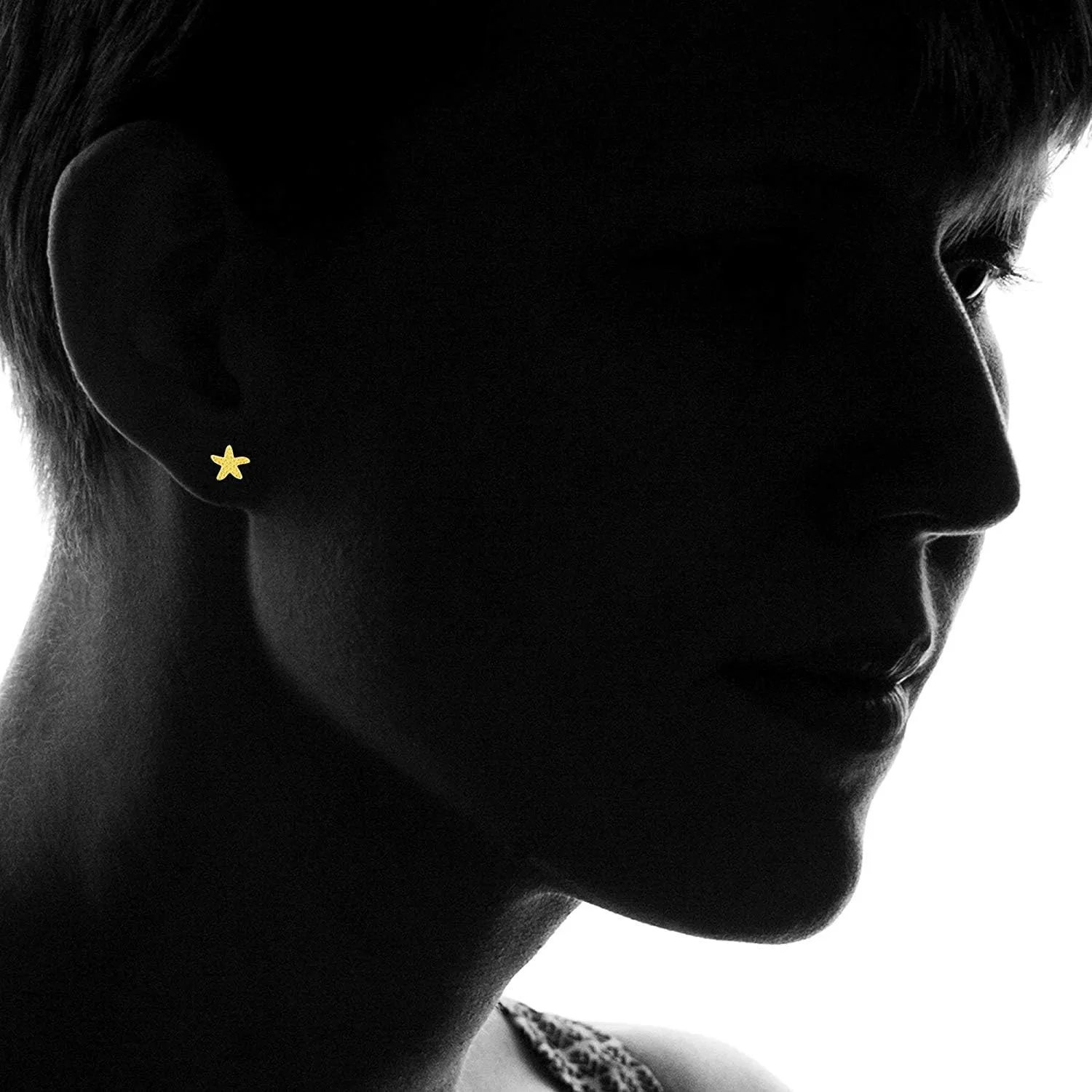Solid 925 Sterling Silver Polished Starfish Stud Earrings for Women | 7mm Gold Plated Hypoallergenic Studs