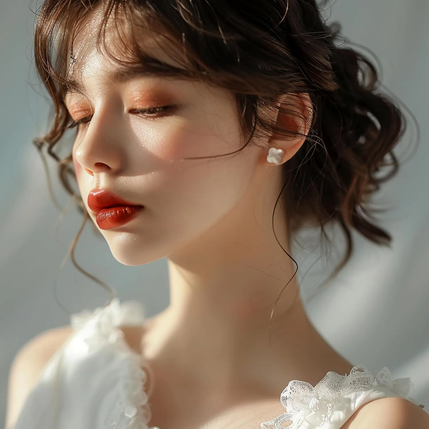 Sonateomber Gold Pearl Puffy Stud Earrings for Women, Dainty Cute Beige Polished Lightweight Hypoallergenic Earing Prom Fashion Jewelry Gift