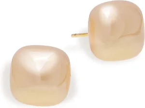 Sonateomber Gold Pearl Puffy Stud Earrings for Women, Dainty Cute Beige Polished Lightweight Hypoallergenic Earing Prom Fashion Jewelry Gift