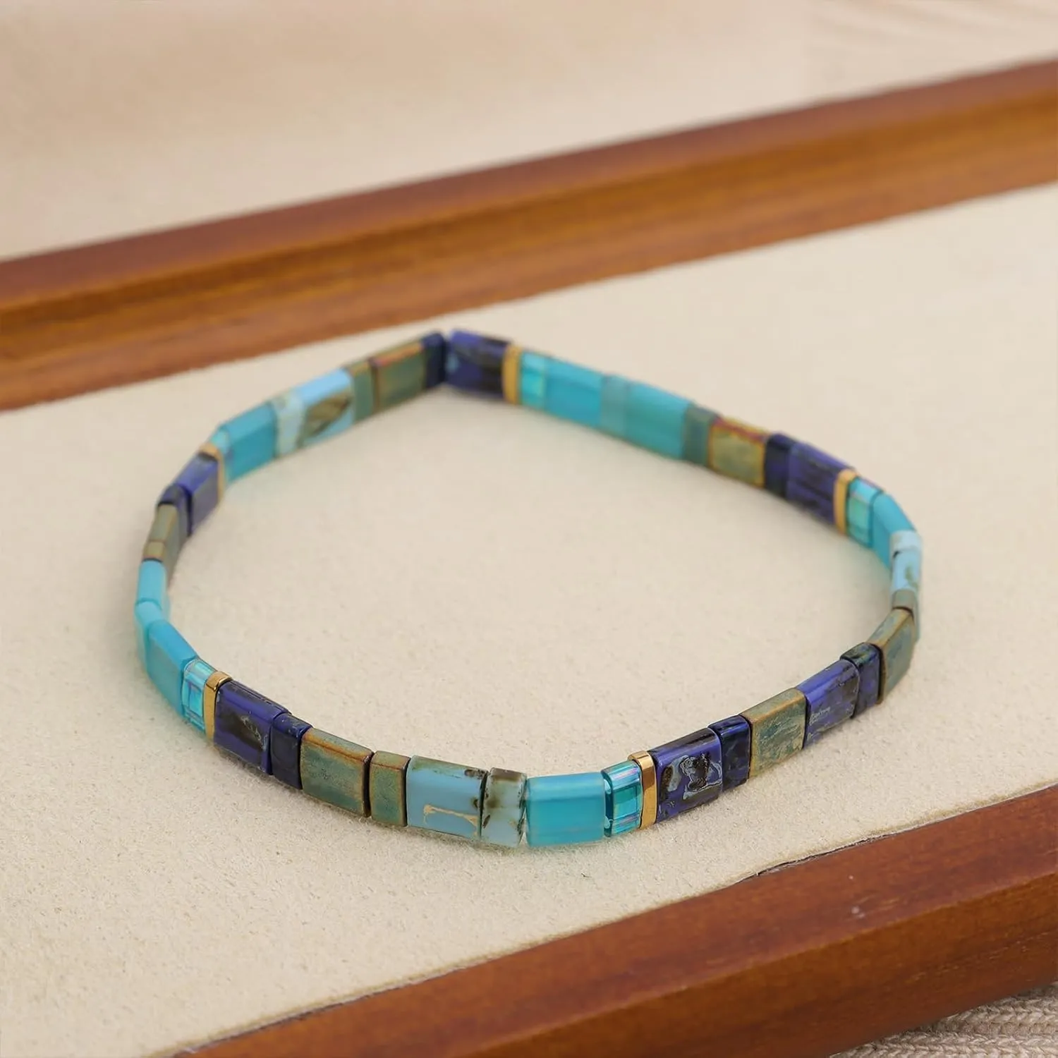Sonateomber Tila Flat Beaded Stretch Bracelets for Women, Trendy Stackable Colorful Glass Square Beads Stack Bracelet Beach Jewelry Gift