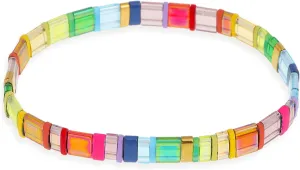 Sonateomber Tila Flat Beaded Stretch Bracelets for Women, Trendy Stackable Colorful Glass Square Beads Stack Bracelet Beach Jewelry Gift