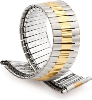 Speidel Mens Stainless Steel Comfortable Stretch Watch Band, Gold Silver Rose Gold or Dual Tone Replacement Strap,16 Through 22mm, No Clasp