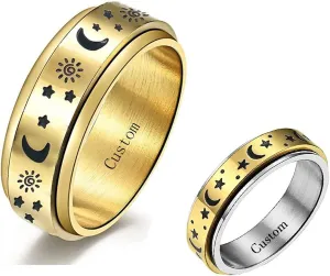 Spinner Ring Stainless Steel Fidget Ring Anxiety Ring For Men Women Personalized Moon Star Sun Statement Ring Gold Promise Engagement Rings for Couple Custom Name Rings for Men Size 6-11