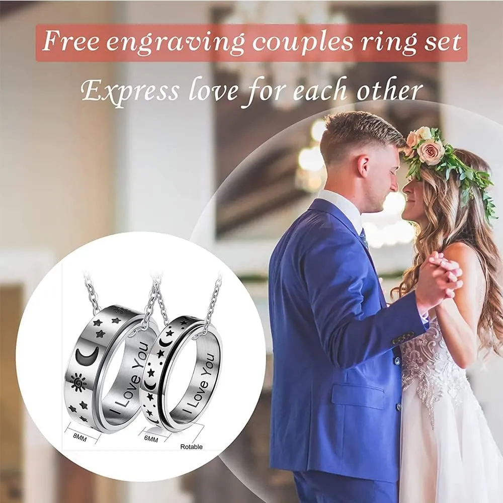 Spinner Ring Stainless Steel Fidget Ring Anxiety Ring For Men Women Personalized Moon Star Sun Statement Ring Gold Promise Engagement Rings for Couple Custom Name Rings for Men Size 6-11