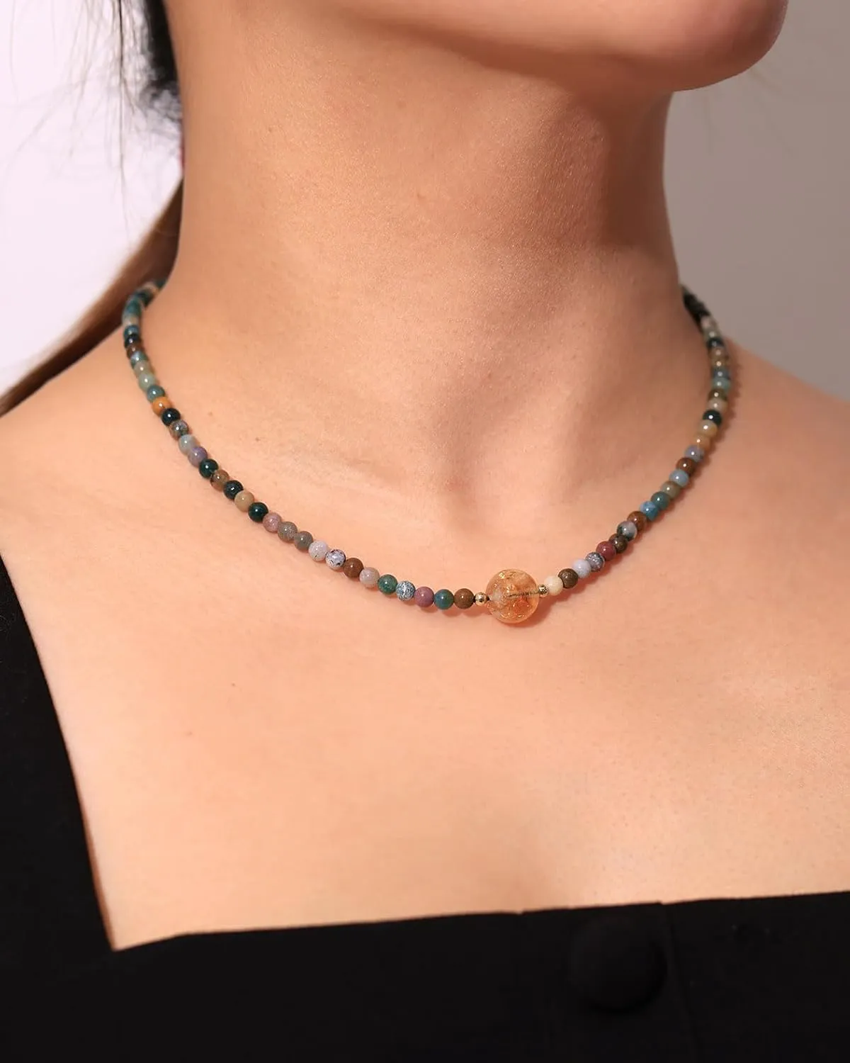 Spiritual Crystals and Stones Beaded Necklace Citrine Necklaces for Women Wealth Balance Adjustable Birthstone Jewelry Choker