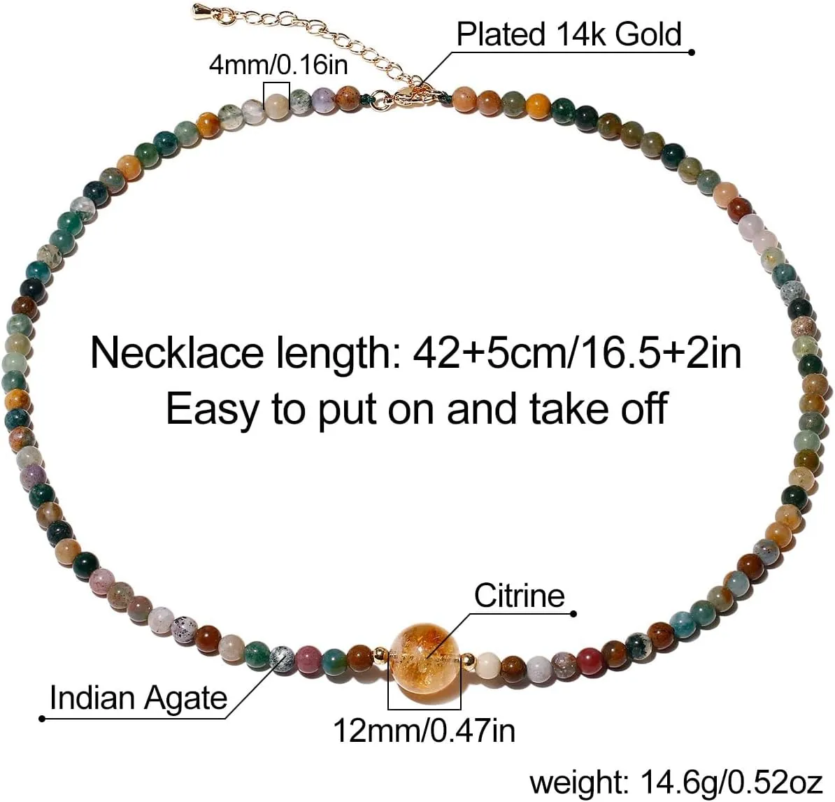 Spiritual Crystals and Stones Beaded Necklace Citrine Necklaces for Women Wealth Balance Adjustable Birthstone Jewelry Choker