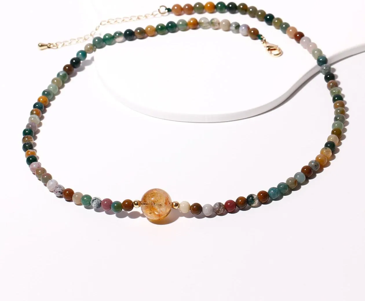 Spiritual Crystals and Stones Beaded Necklace Citrine Necklaces for Women Wealth Balance Adjustable Birthstone Jewelry Choker