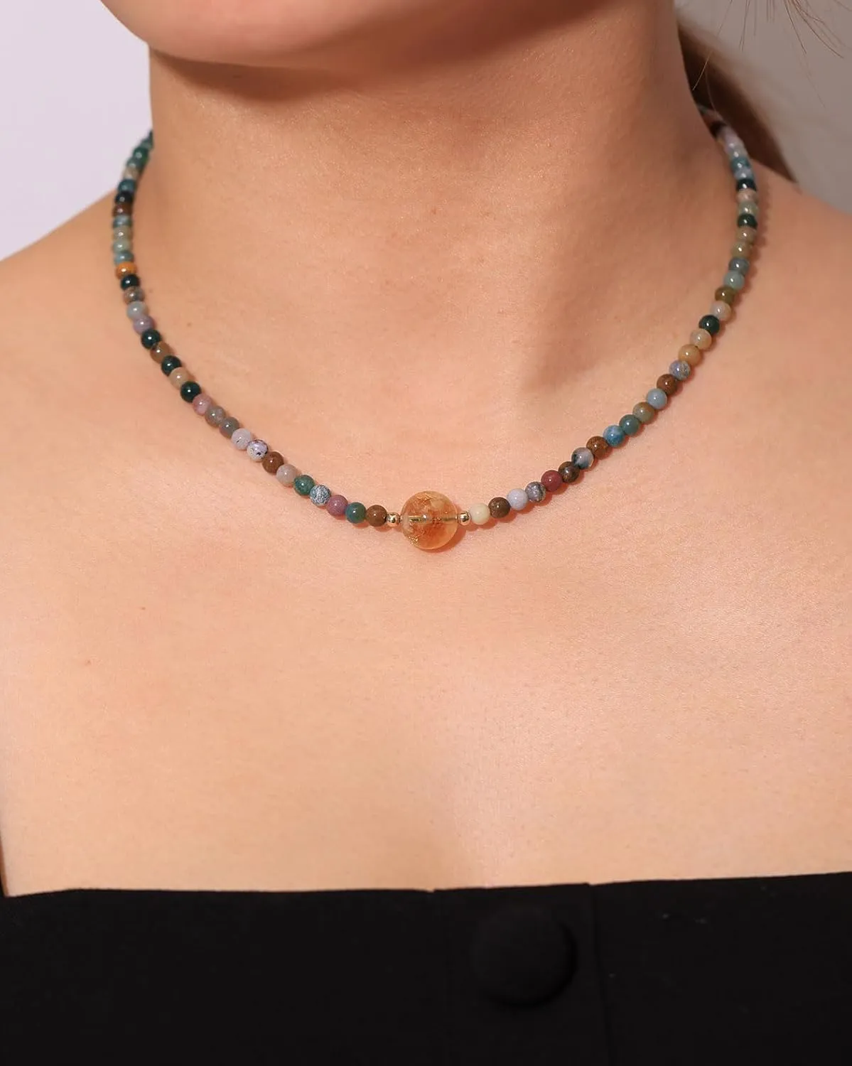 Spiritual Crystals and Stones Beaded Necklace Citrine Necklaces for Women Wealth Balance Adjustable Birthstone Jewelry Choker