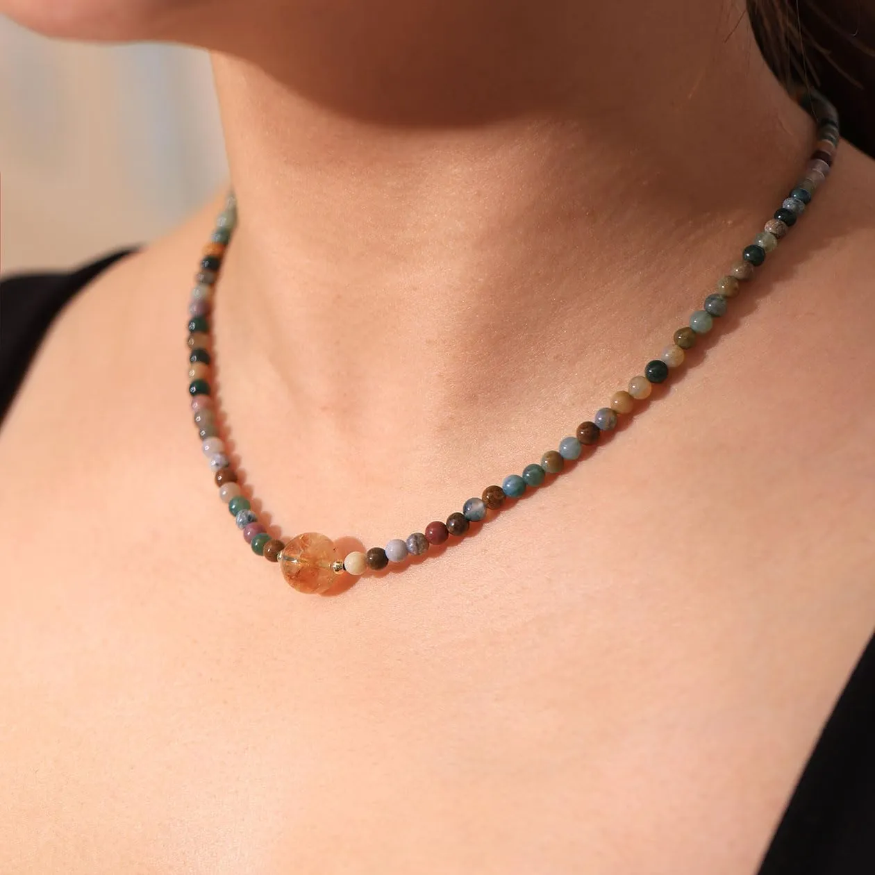 Spiritual Crystals and Stones Beaded Necklace Citrine Necklaces for Women Wealth Balance Adjustable Birthstone Jewelry Choker