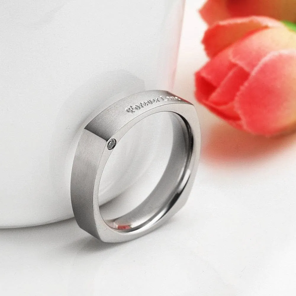 Square Engraved Titanium Men's Wedding Band