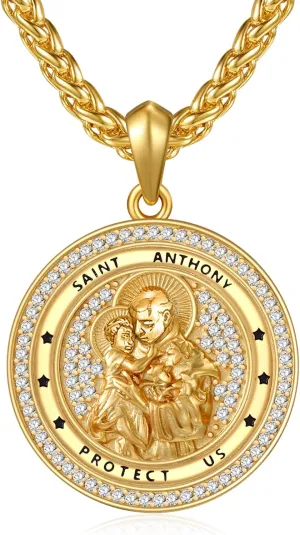 St Anthony Medal Necklace for Women Men Sterling Silver Saint Anthony Necklace Catholic Religious Protector Necklaces Jewelry Gifts