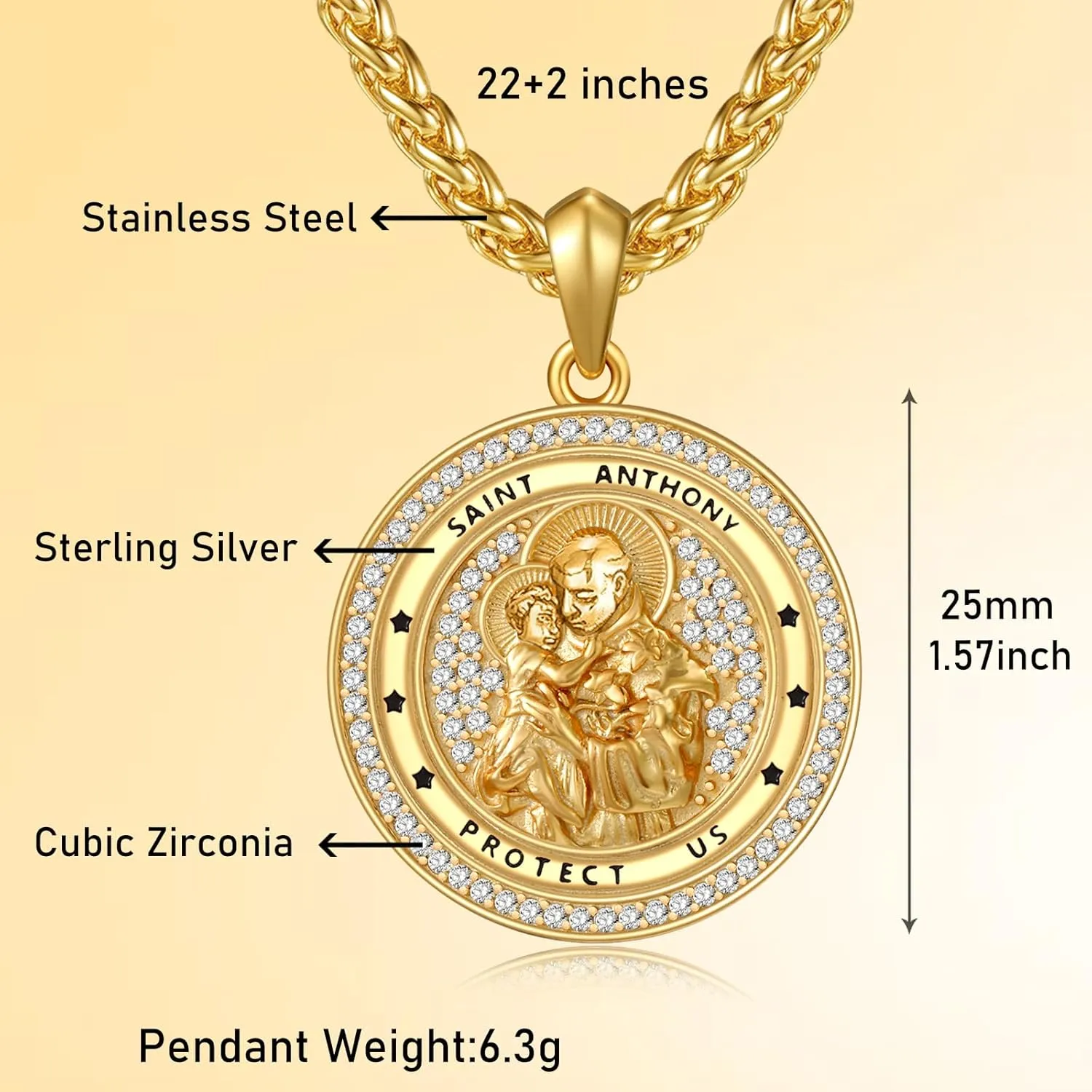 St Anthony Medal Necklace for Women Men Sterling Silver Saint Anthony Necklace Catholic Religious Protector Necklaces Jewelry Gifts