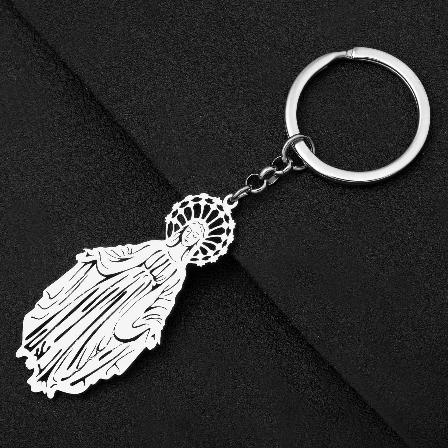 Stainless Steel 18K Gold Plated Elegant Virgin Mary Keychain Car Backpack Key Ring Jewelry For Women Religious Gifts