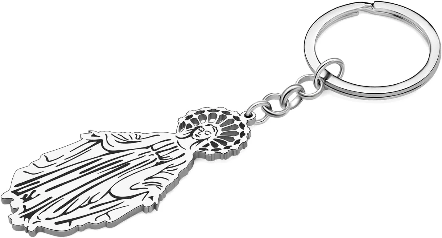 Stainless Steel 18K Gold Plated Elegant Virgin Mary Keychain Car Backpack Key Ring Jewelry For Women Religious Gifts