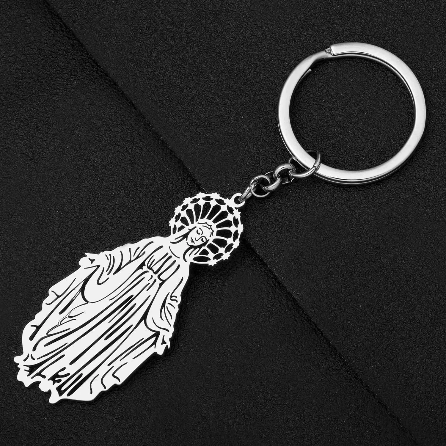 Stainless Steel 18K Gold Plated Elegant Virgin Mary Keychain Car Backpack Key Ring Jewelry For Women Religious Gifts