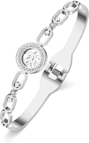 Stainless Steel 18K Gold Silver Plated Rhinestone Cute People Character Bangle Hollow Out Cuff Friendship Bracelets For Women Charms Gifts