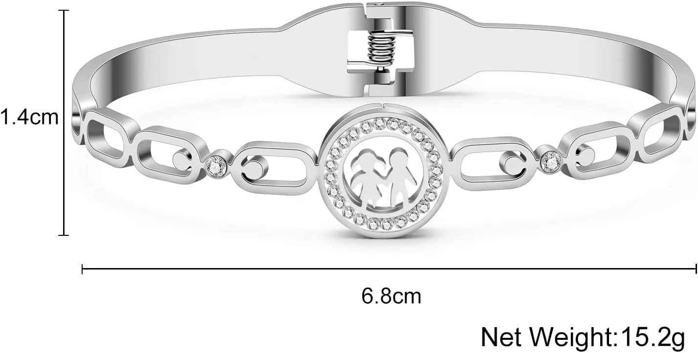 Stainless Steel 18K Gold Silver Plated Rhinestone Cute People Character Bangle Hollow Out Cuff Friendship Bracelets For Women Charms Gifts