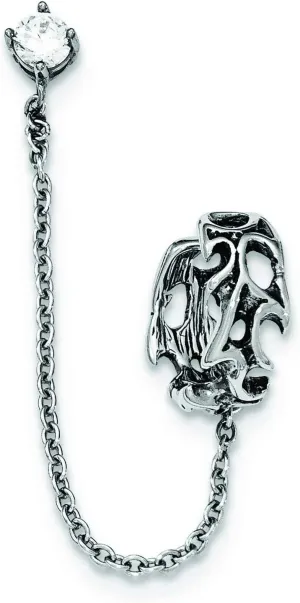 Stainless Steel Antiqued and Polished CZ Cuff Earrings (Sold Single) 3 inch x 6.2 mm