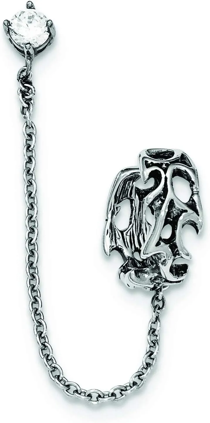 Stainless Steel Antiqued and Polished CZ Cuff Earrings (Sold Single) 3 inch x 6.2 mm