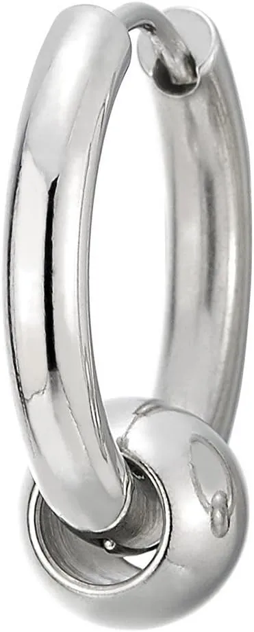 Stainless Steel Circle Beads Huggie Hinged Hoop Earrings for Men Women, 2pc