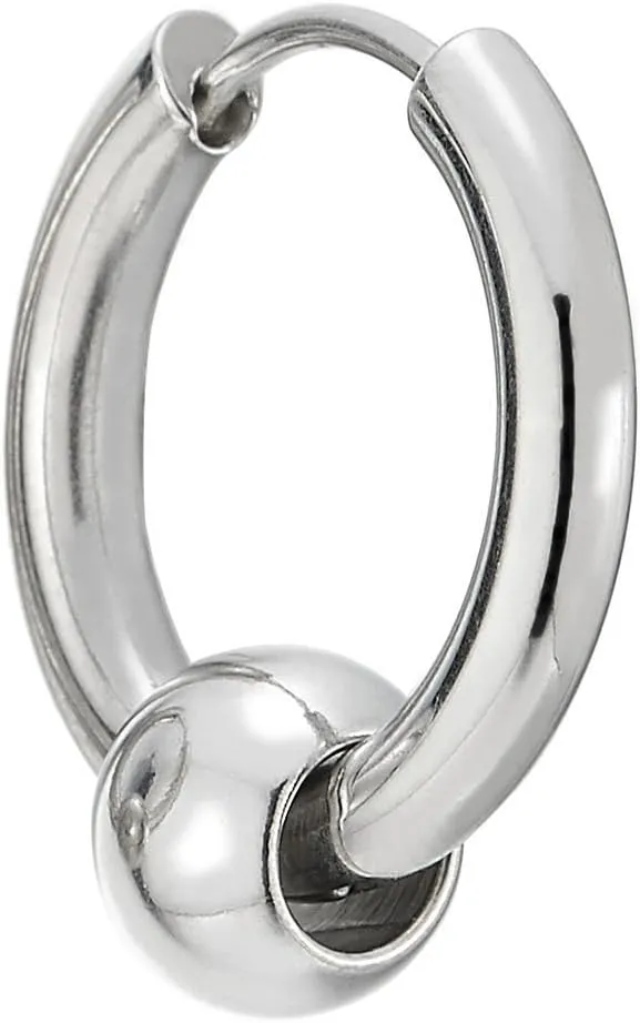 Stainless Steel Circle Beads Huggie Hinged Hoop Earrings for Men Women, 2pc