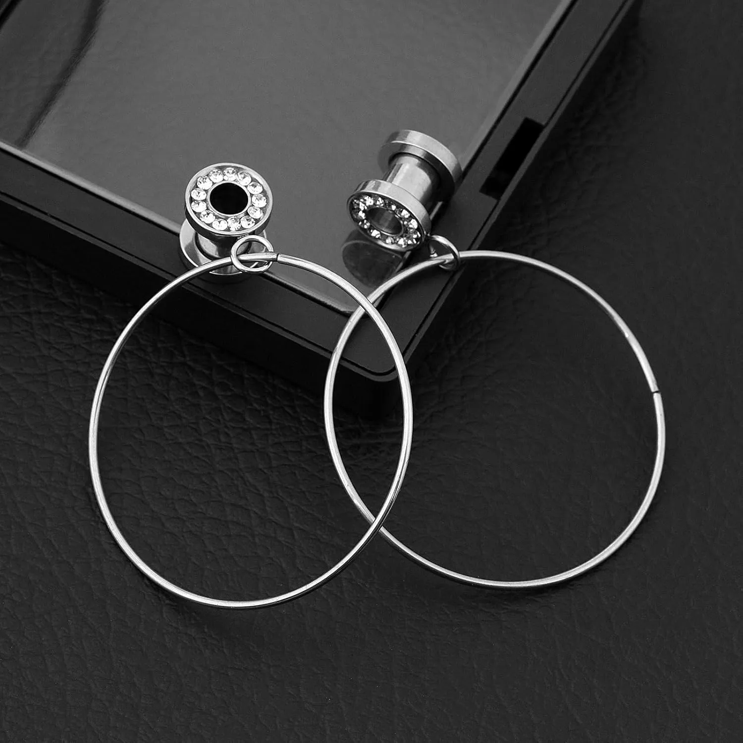 Stainless Steel Ear Tunnels with Nose Hoop Rings, 4-16mm, 2 Pieces