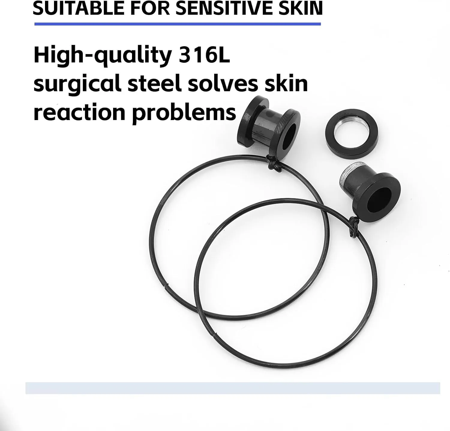 Stainless Steel Ear Tunnels with Nose Hoop Rings, 4-16mm, 2 Pieces