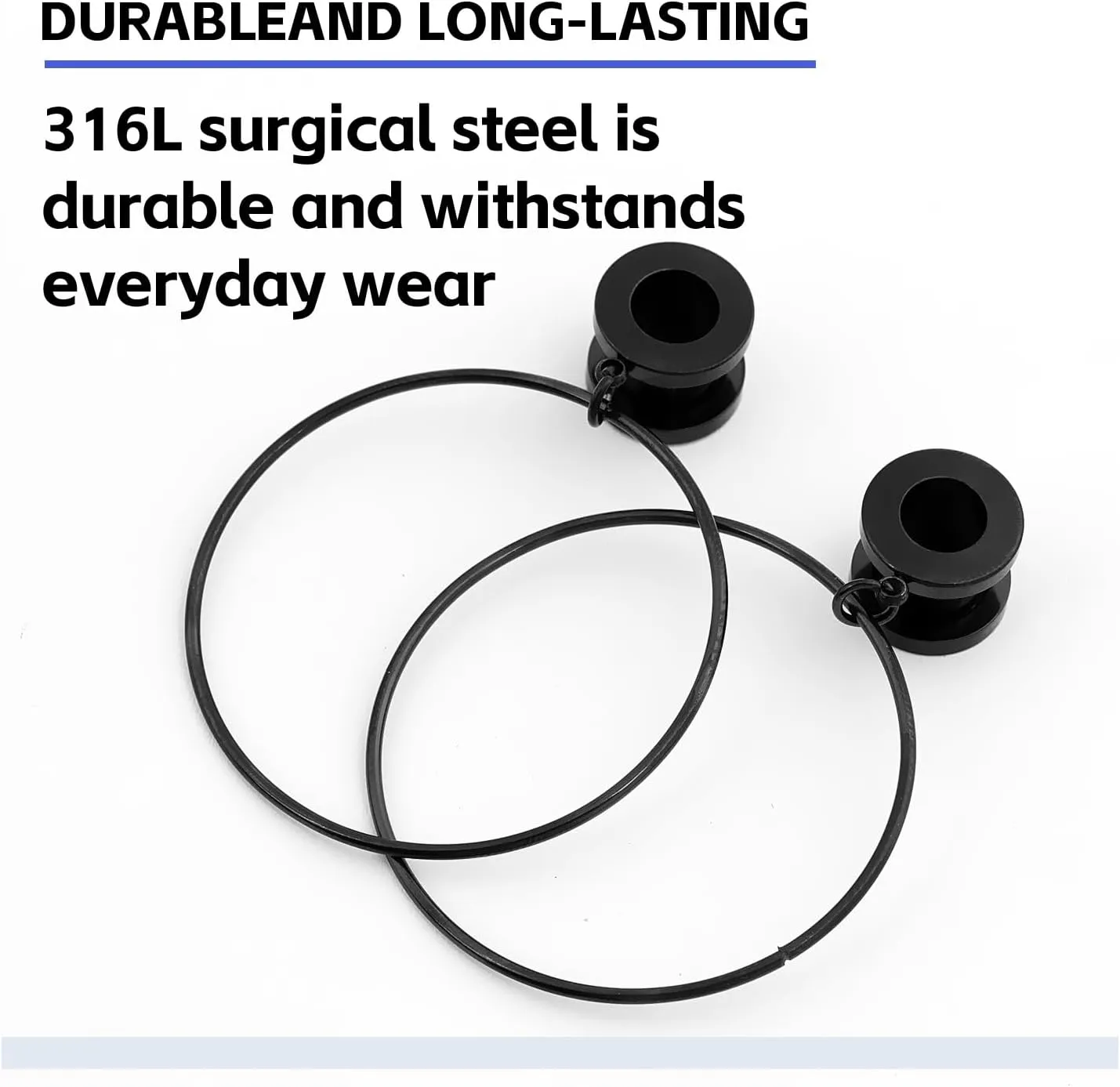 Stainless Steel Ear Tunnels with Nose Hoop Rings, 4-16mm, 2 Pieces