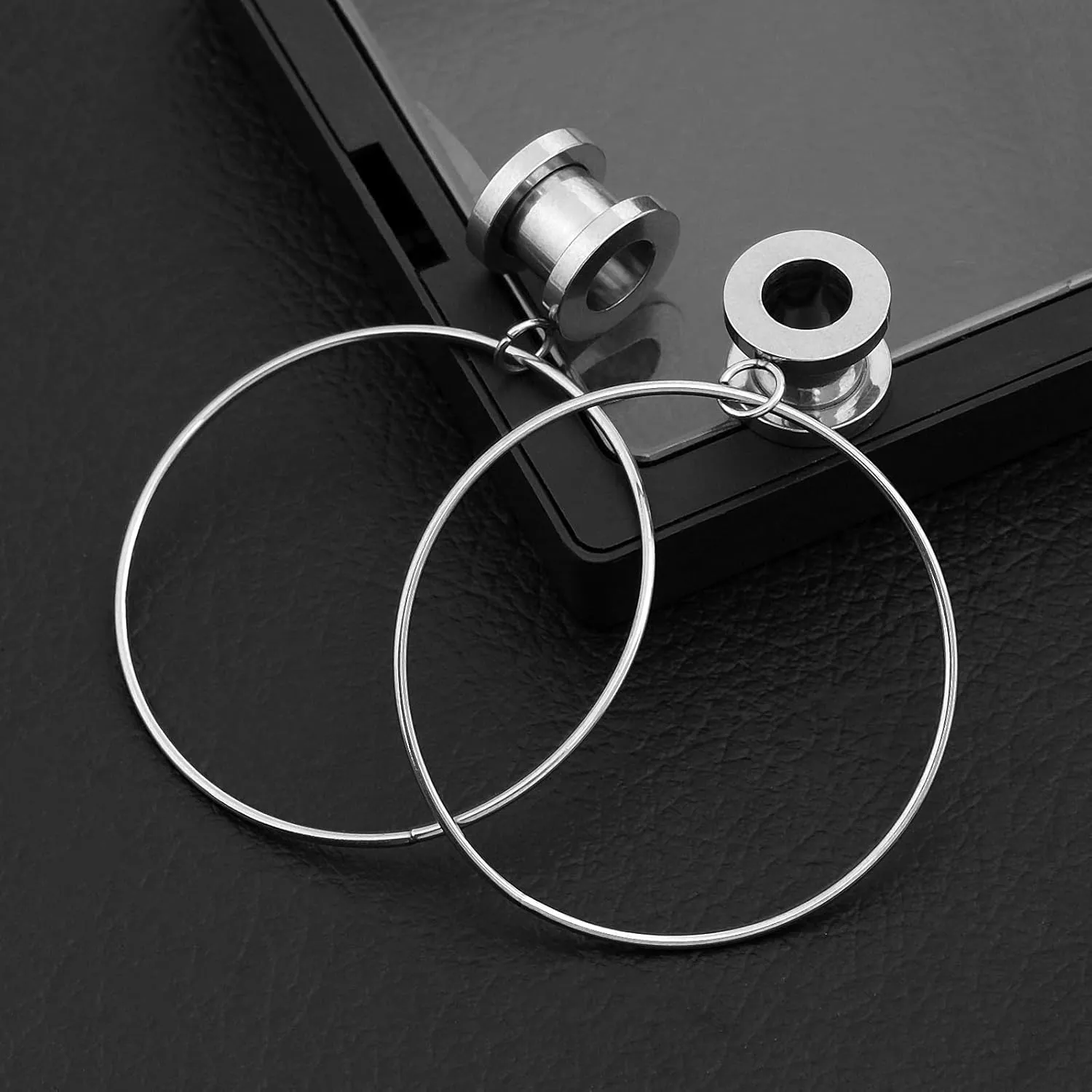 Stainless Steel Ear Tunnels with Nose Hoop Rings, 4-16mm, 2 Pieces