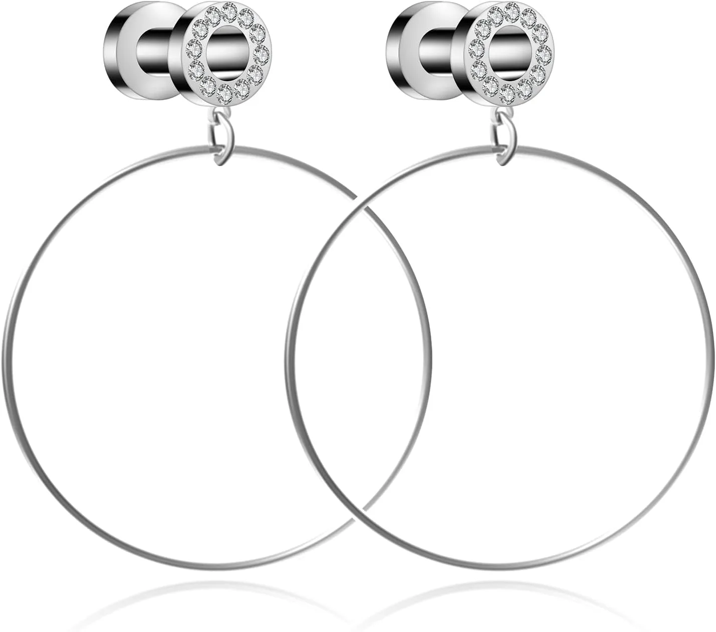 Stainless Steel Ear Tunnels with Nose Hoop Rings, 4-16mm, 2 Pieces