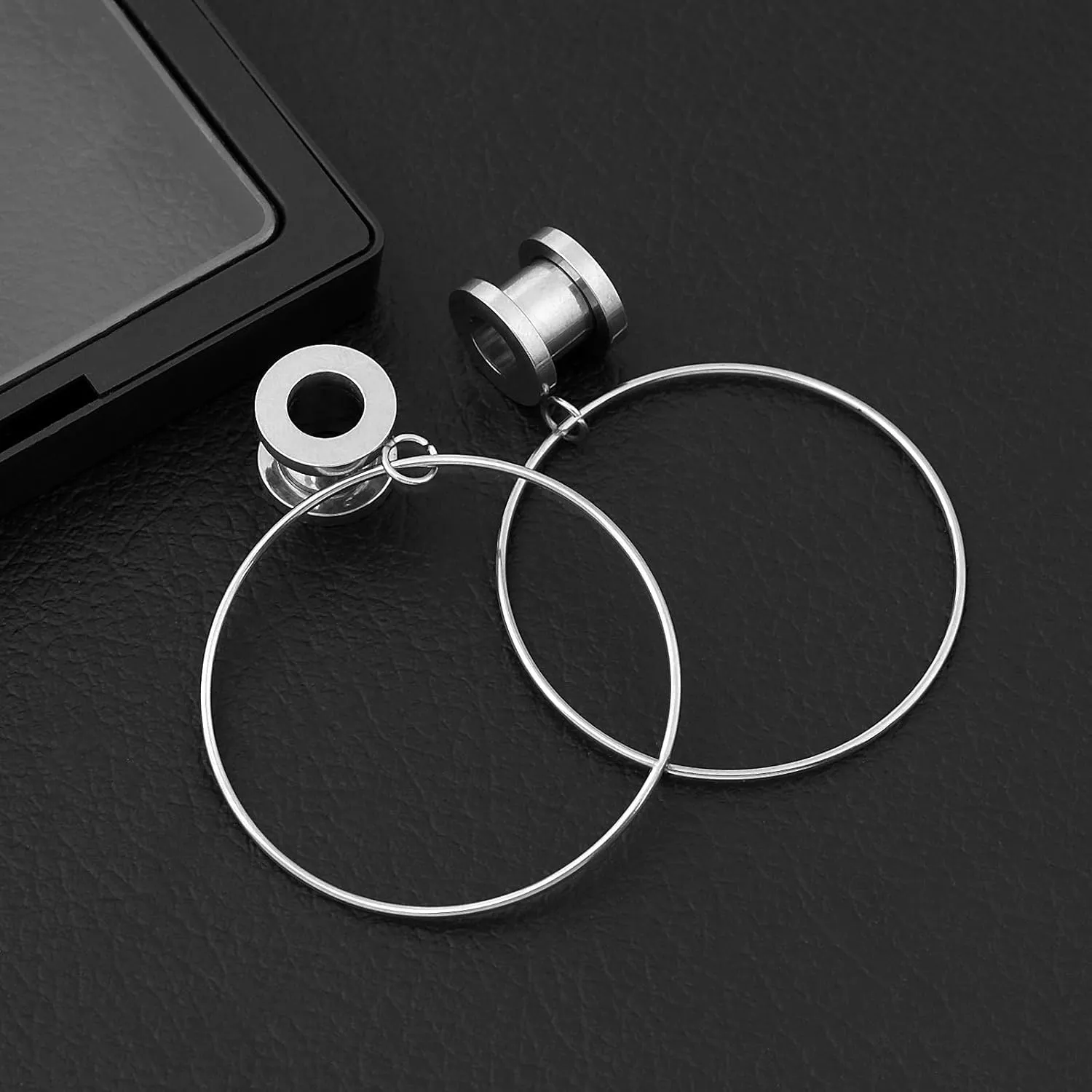 Stainless Steel Ear Tunnels with Nose Hoop Rings, 4-16mm, 2 Pieces