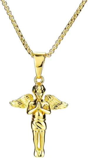 Stainless Steel Guardian Angel Pendant Necklace for Women Men 18K Gold Plated Angel Baby Hip Hop Necklace Jewelry Gift with 24 Inch Chain