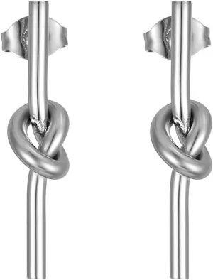 Stainless Steel Knot Stud Earrings for Women Simple Long Vertical Bar Stud Earrings Minimalist Irregular Knot Strip Earrings Jewelry
