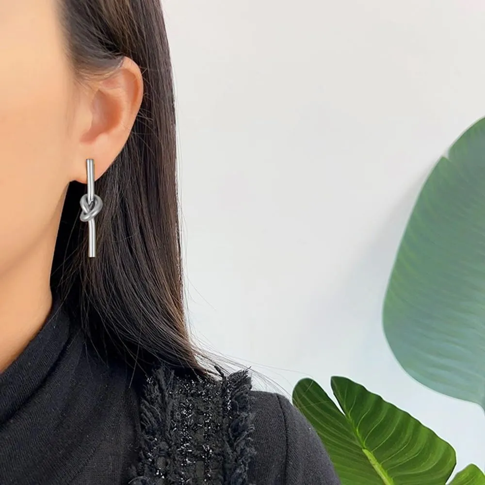 Stainless Steel Knot Stud Earrings for Women Simple Long Vertical Bar Stud Earrings Minimalist Irregular Knot Strip Earrings Jewelry