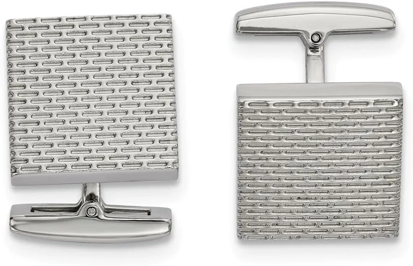 Stainless Steel Polished Textured Square Cufflinks
