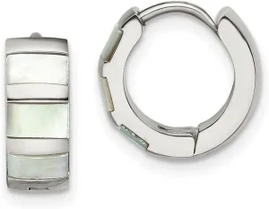 Stainless Steel Polished With Shell Pearl 5mm Hinged Hoop Earrings 12x13mm Wide 5mm Thick-Hoop Earring for Women