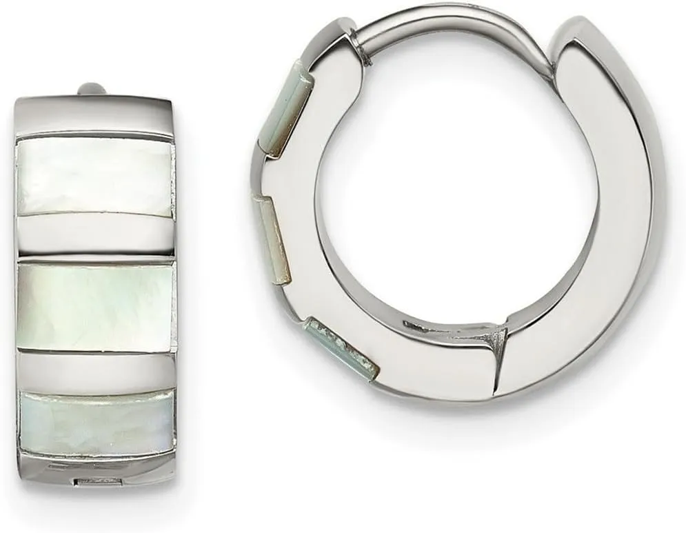 Stainless Steel Polished With Shell Pearl 5mm Hinged Hoop Earrings 12x13mm Wide 5mm Thick-Hoop Earring for Women